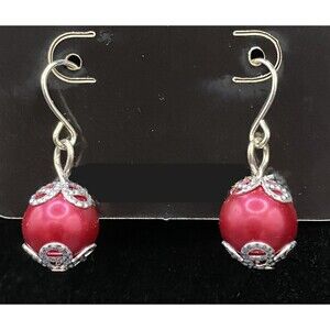 Handmade Ornament Red Faux Pearl Bead Earrings by Neanie-Bot